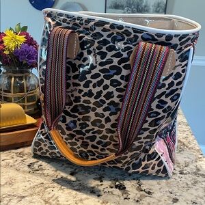 Consuela Leopard Print Tote with Multicolor Straps. Retired print
